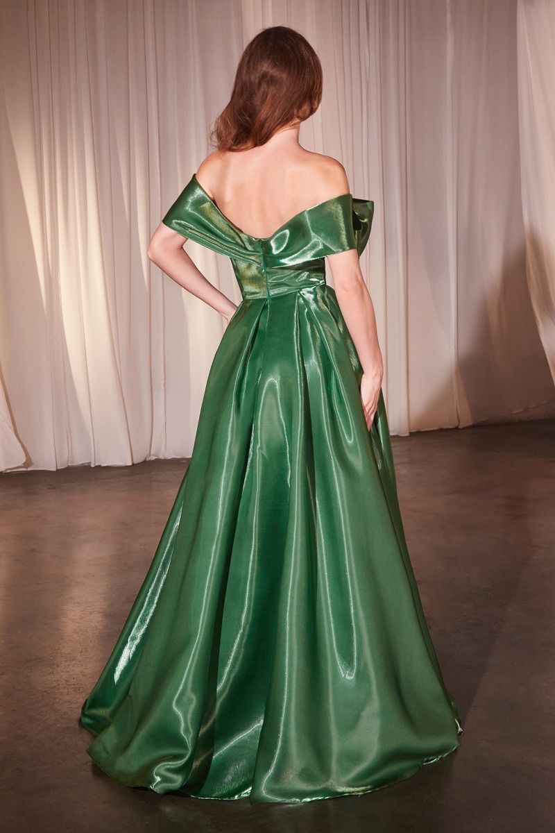 DAND Off Shoulder Organza Ball Gown Dress featuring a shimmering green fabric with an elegant sweetheart neckline. Brisbane to Gold Coast, Australia.