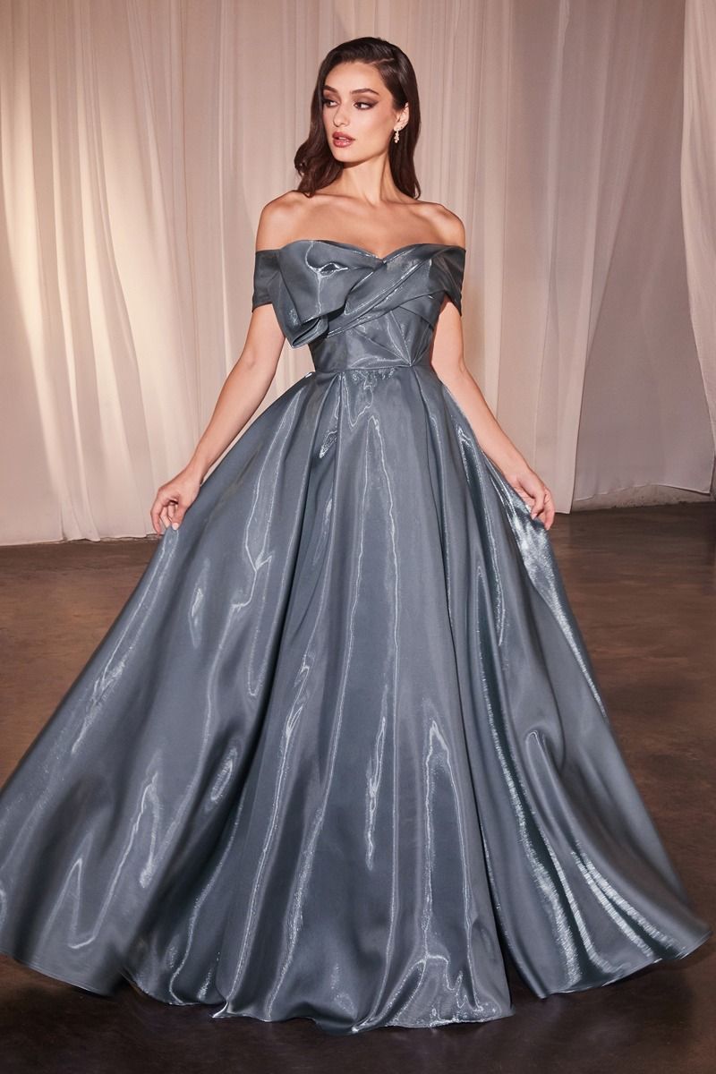 DAND Off Shoulder Organza ball gown with asymmetrical sweetheart neckline, shimmering fabric, Brisbane to Gold Coast, Australia.
