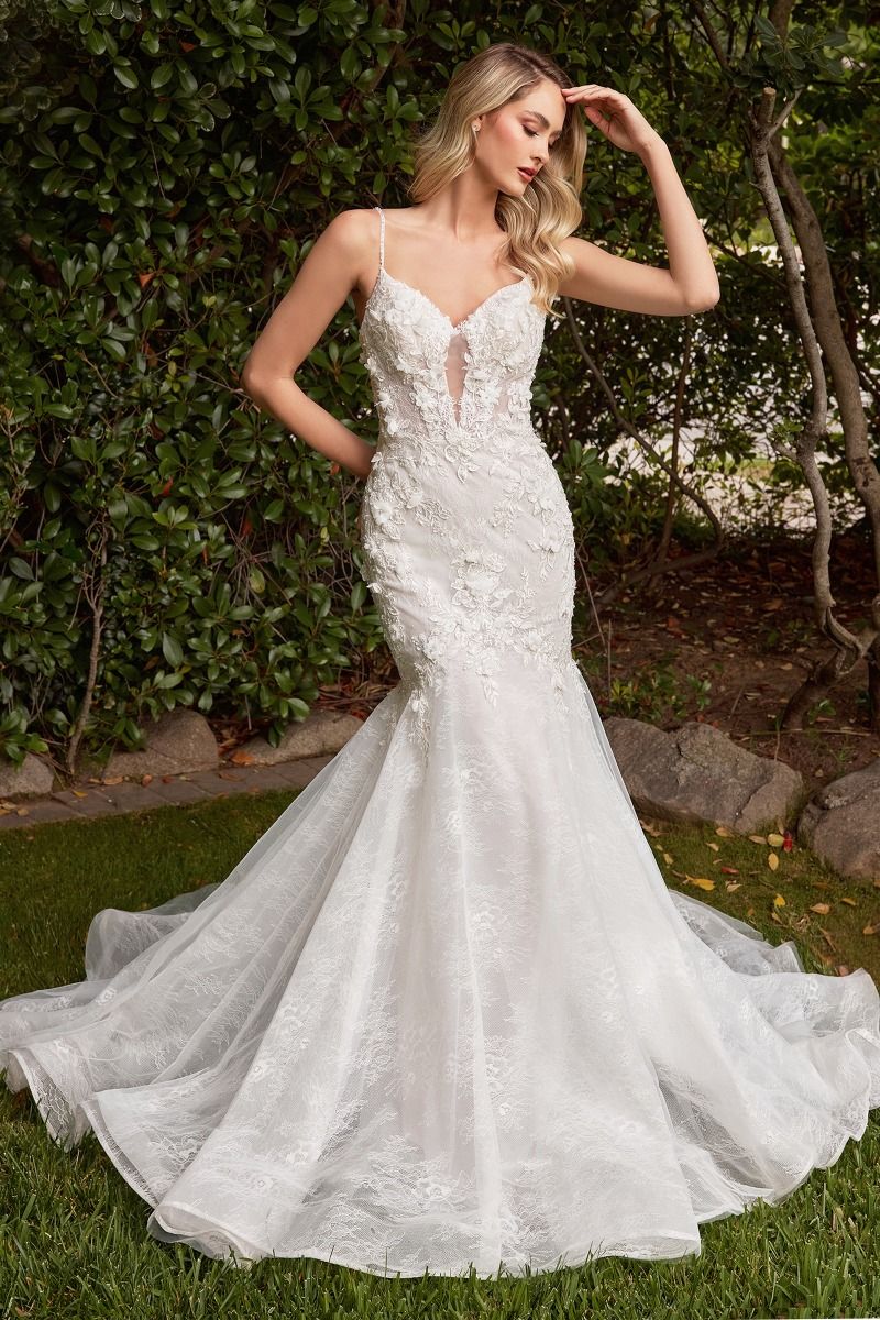 TATIANA Floral Lace Applique Mermaid Wedding Dress - Affordable bridal gown with corset bustier, perfect for elegant weddings.