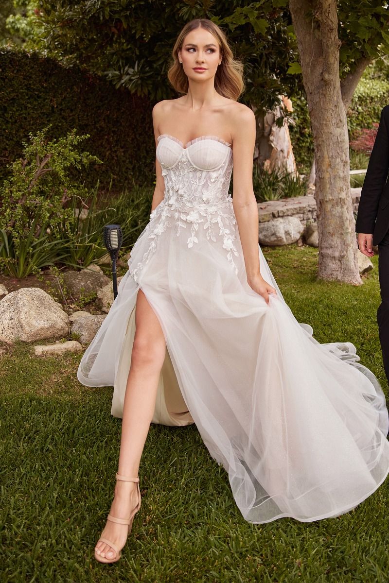 Divinity Bridal LUMIA strapless sweetheart tulle wedding dress, affordable bridal gown with elegant A-line silhouette.