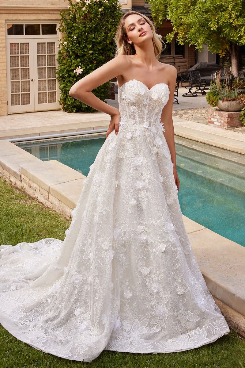 ANTONIA Floral Applique One Shoulder Ball Gown Wedding Gown in Australia | One Honey Boutique