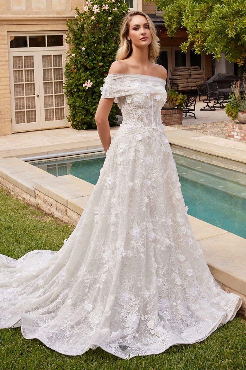 ANTONIA Floral Applique One Shoulder Ball Gown Wedding Dress by Divinity Bridal - affordable bridal elegance in stunning lace.
