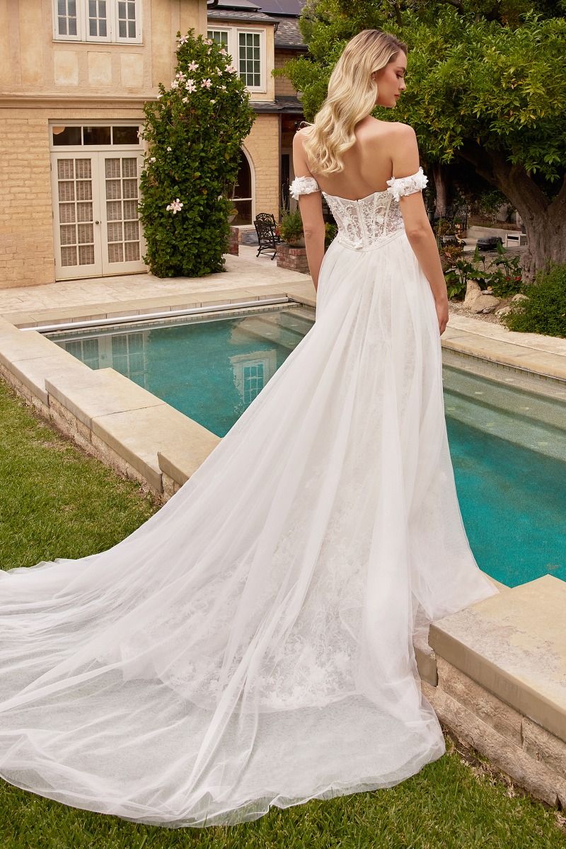 Bride in Divinity Bridal AMELIA wedding dress, fitted lace bodice, ivory mermaid gown, affordable bridal elegance