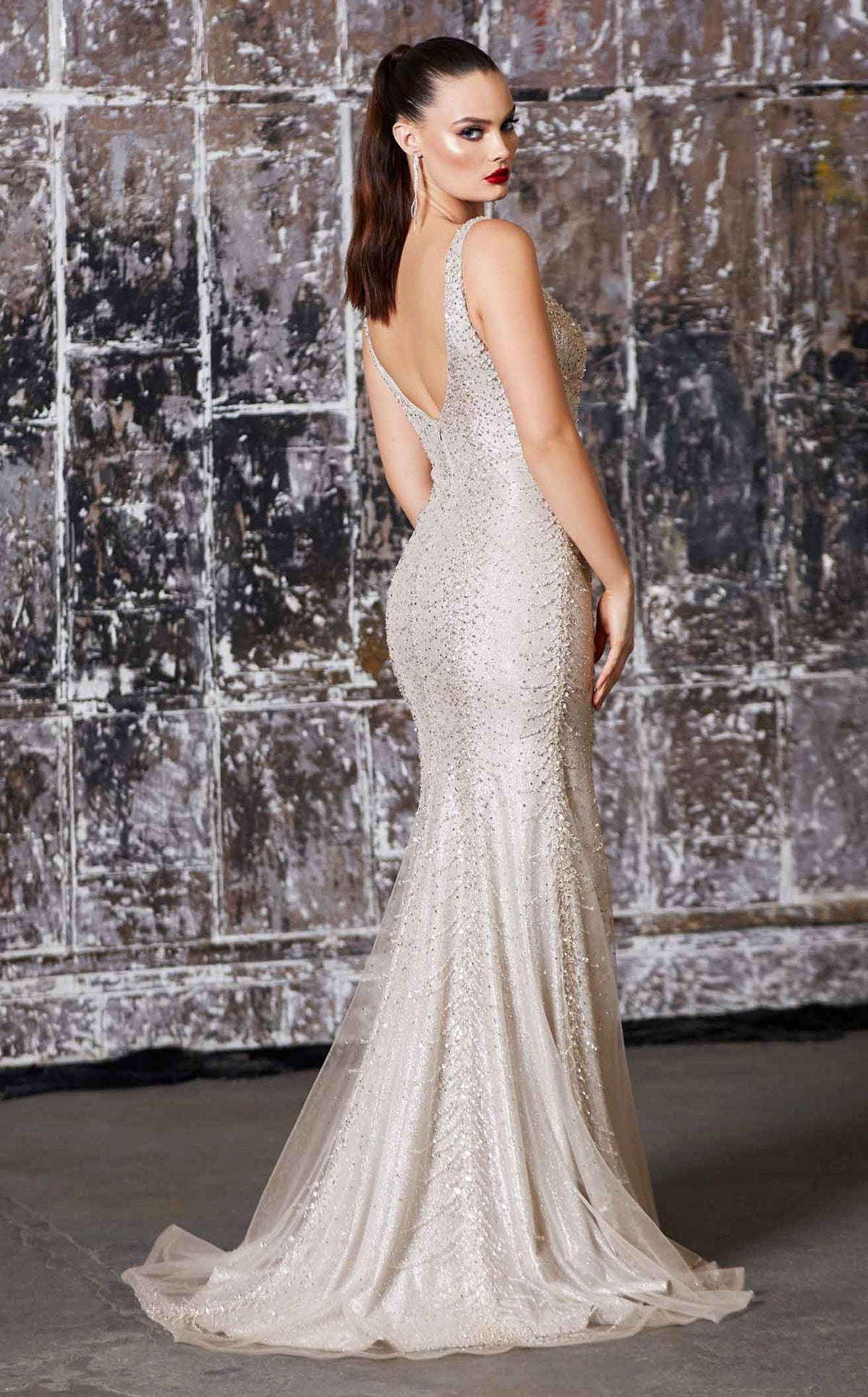 ALEYANDRA Champagne Silver Beaded Sequin Lace Up Formal Dress with shimmering column silhouette, perfect for evening events. Brisbane to Gold Coast.