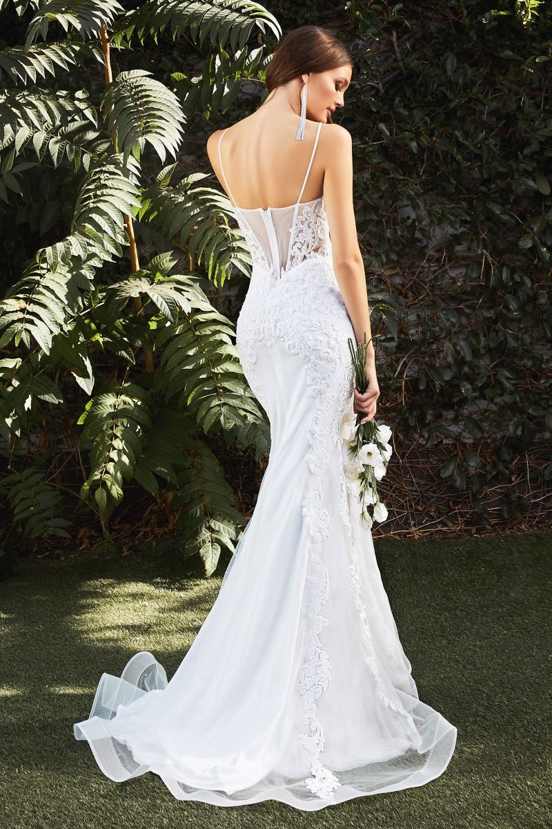 Honey Couture SASKIA Off White Mesh Insert Bridal Mermaid Formal Dress