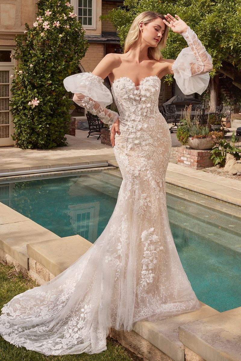 ADELINE Floral Applique Sweetheart Bodice Mermaid Wedding Dress - affordable bridal gown by Divinity Bridal, lace detail