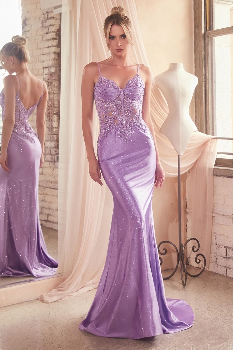 OLYMIA Embellished Bustier Stretch Glitter Satin Mermaid Formal Dress
