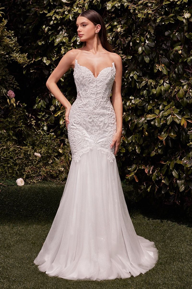 Divinity Bridal BEATRIZ affordable mermaid wedding dress with lace details, strapless bodice, cheap bridal gown Australia.