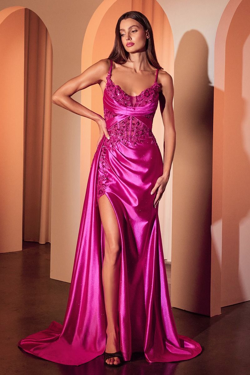 LAZIA Satin & Lace Mermaid Gown with Sweetheart Neckline and Leg Slit, Prom Dress Brisbane to Gold Coast Australia