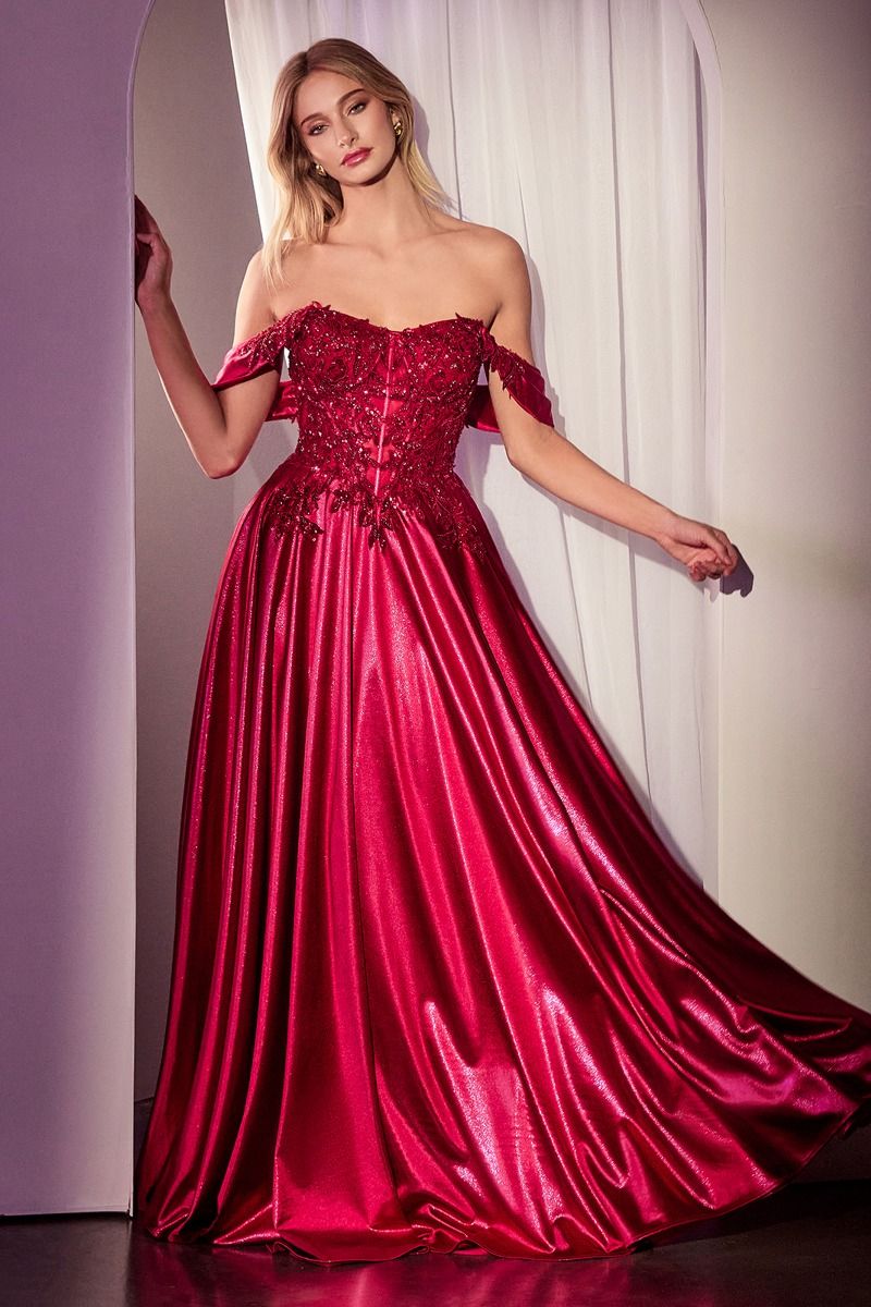 DARLA Lace & Tulle Off Shoulder Prom Dress with beaded lace bodice and satin shine, perfect for formal events. Brisbane to Gold Coast.