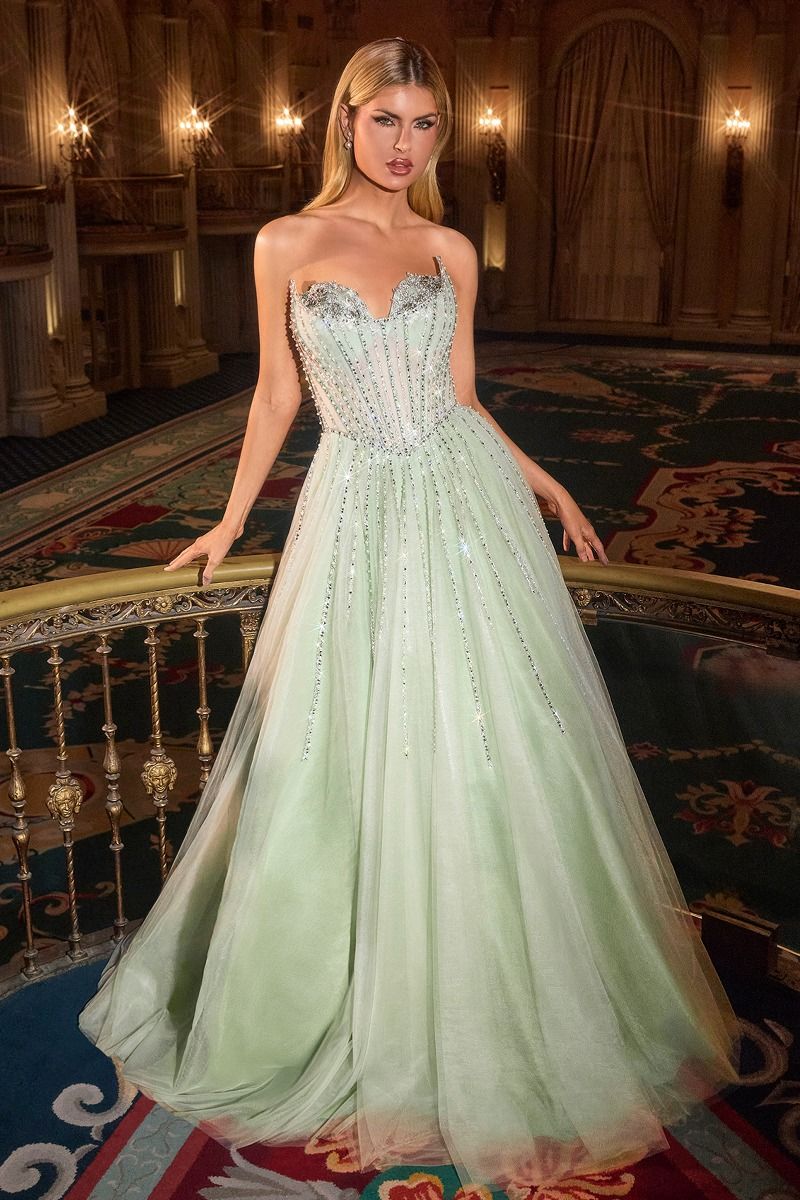 GABRIELLEA Crystal Glitter Beaded Tulle Formal Gown
