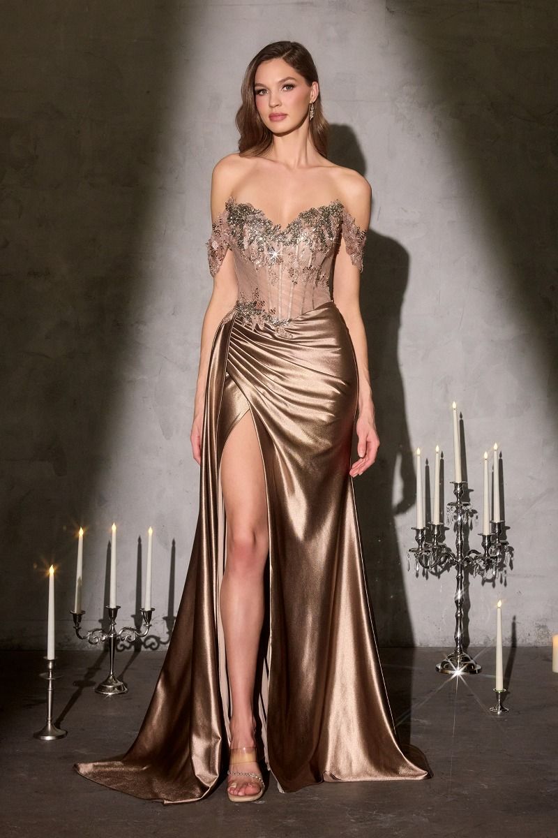 SHON Off - Shoulder Sheer Corset Satin Prom & School Formal Dress in Australia | One Honey Boutique