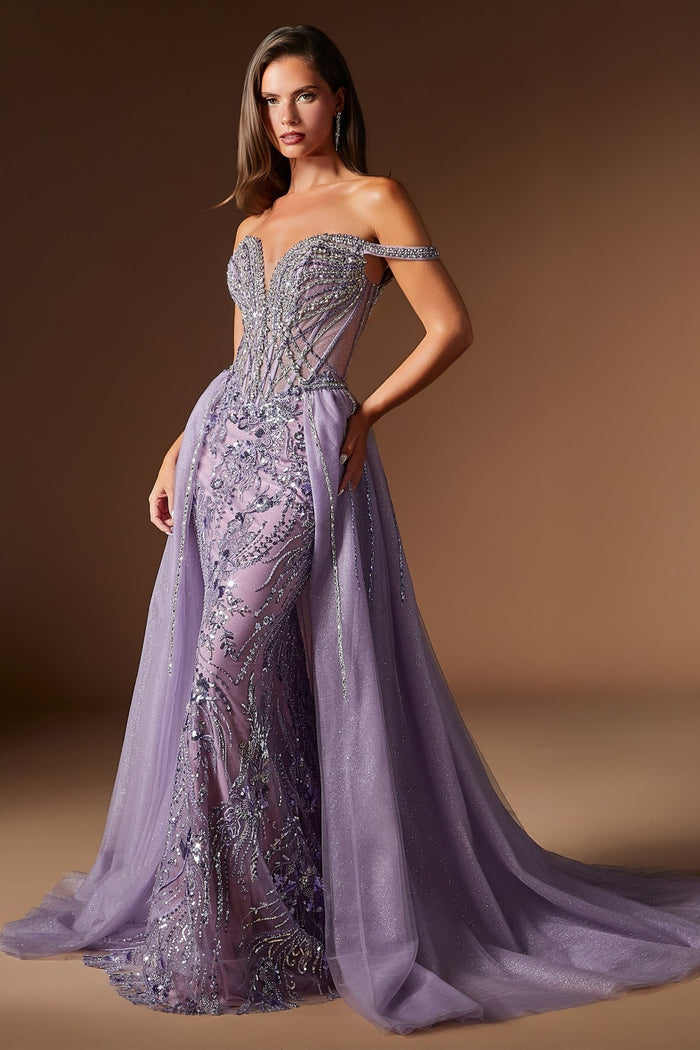 JANNAH Off Shoulder Embellished Fitted Prom & Formal Dress