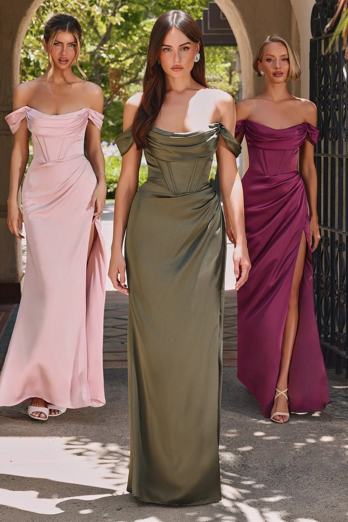 CECE Off The Shoulder Satin Corset Bustier Bridesmaid Formal Dress in Australia | One Honey Boutique