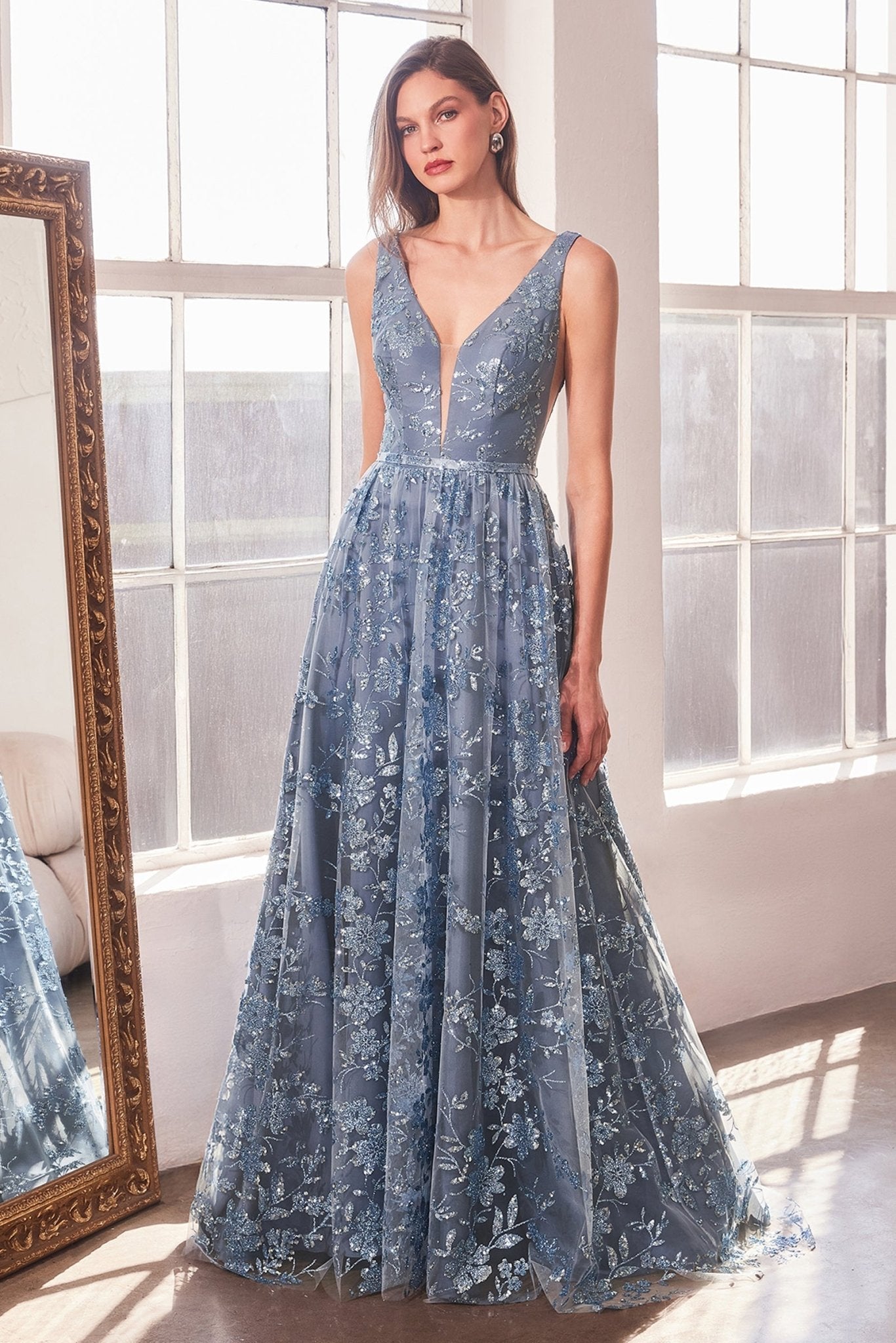 CHRISTIE Deep V Glitter A - Line Evening Dress in Australia | One Honey Boutique