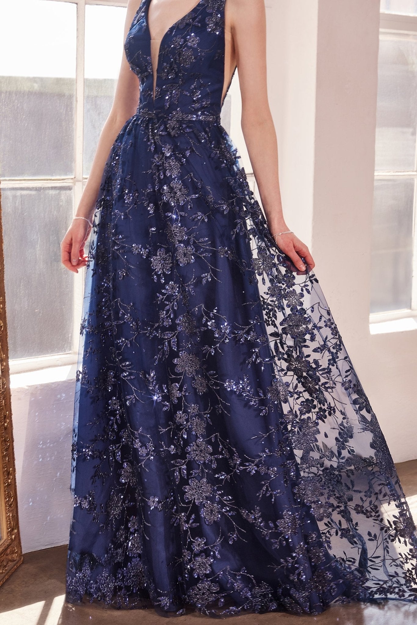 CHRISTIE Deep V Glitter A - Line Evening Dress in Australia | One Honey Boutique