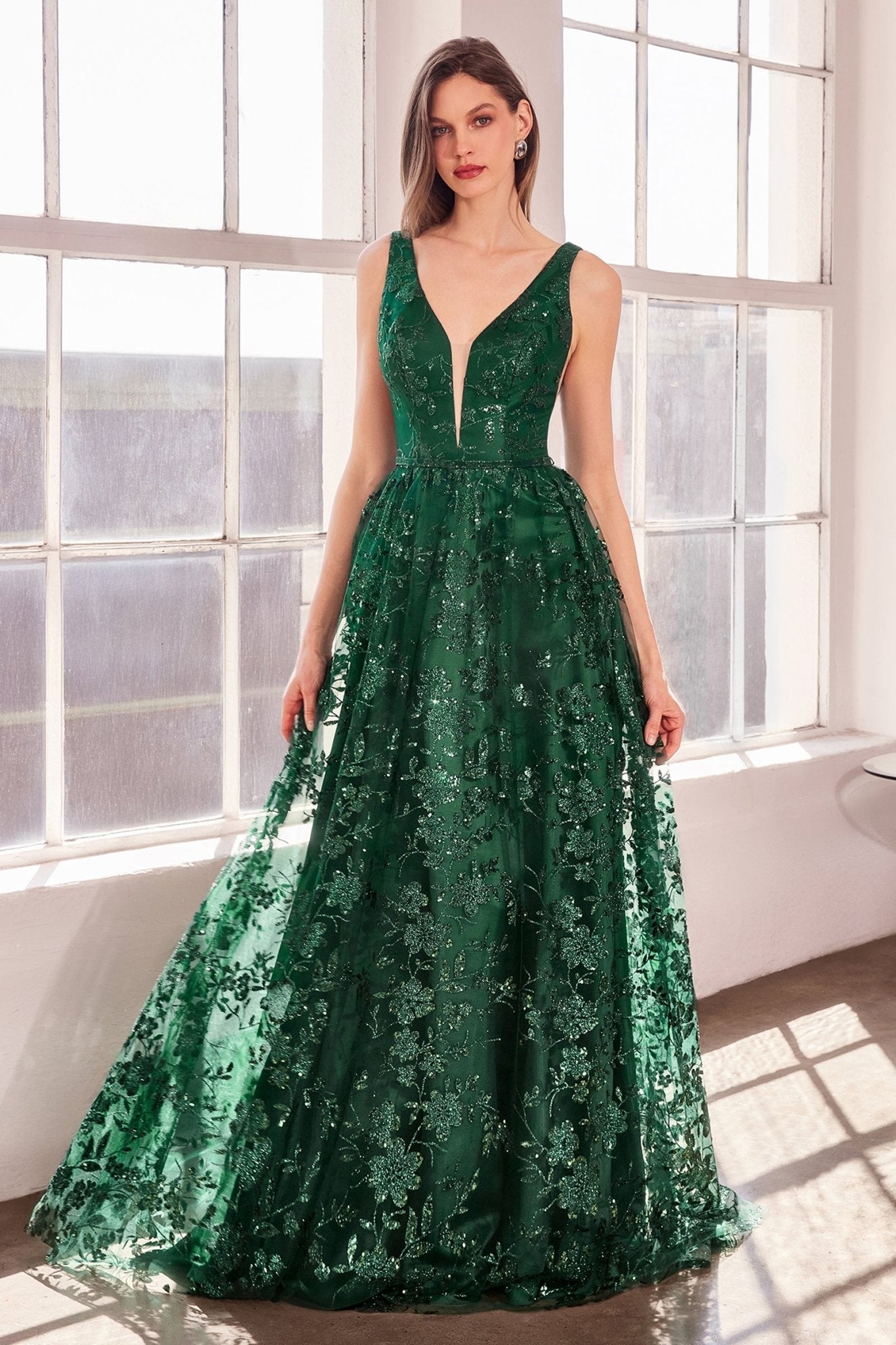 CHRISTIE Deep V Glitter A - Line Evening Dress in Australia | One Honey Boutique