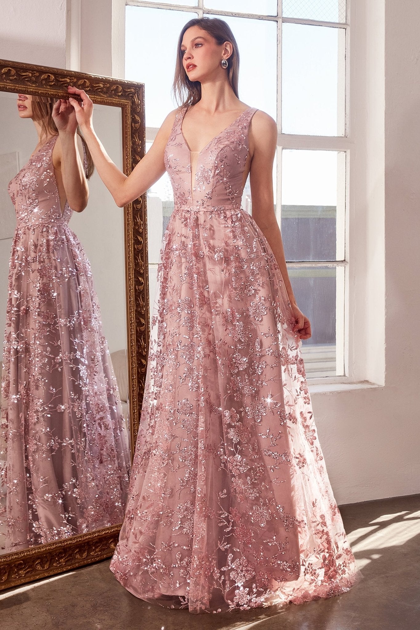 CHRISTIE Deep V Glitter A - Line Evening Dress in Australia | One Honey Boutique