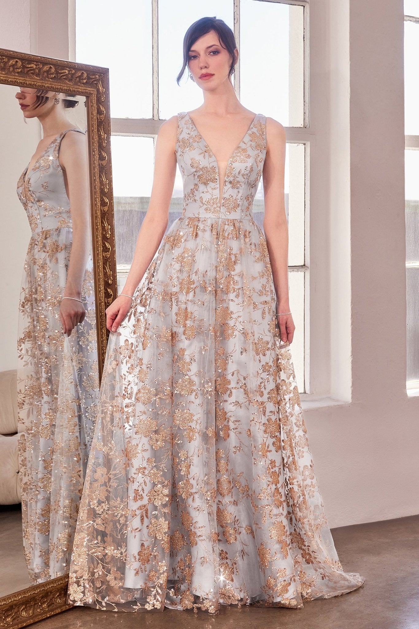 CHRISTIE Deep V Glitter A - Line Evening Dress in Australia | One Honey Boutique