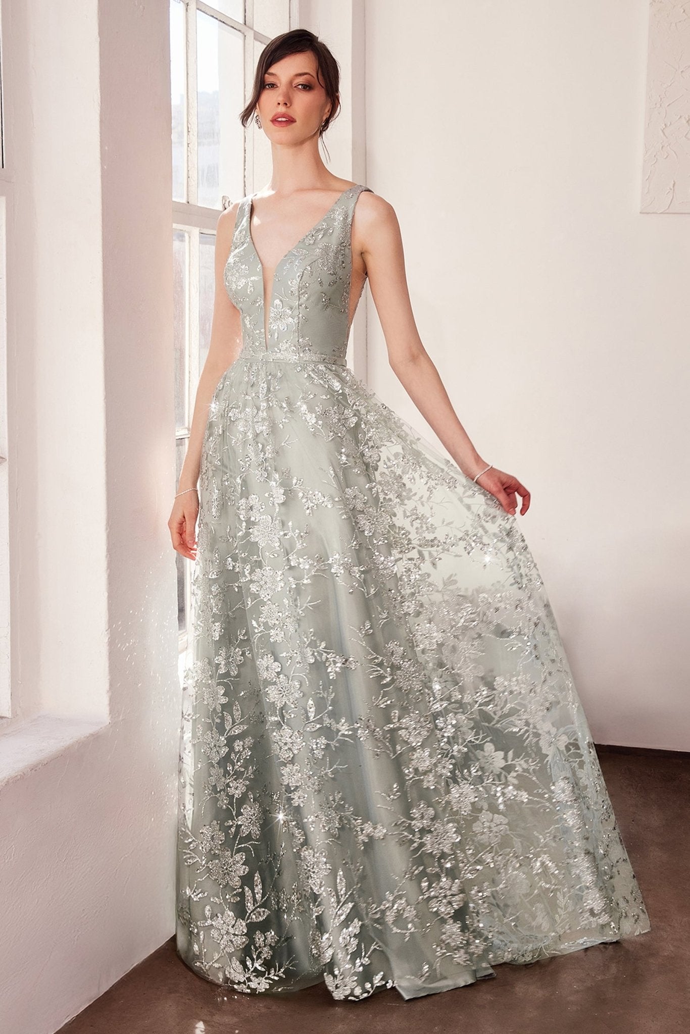 CHRISTIE Deep V Glitter A - Line Evening Dress in Australia | One Honey Boutique