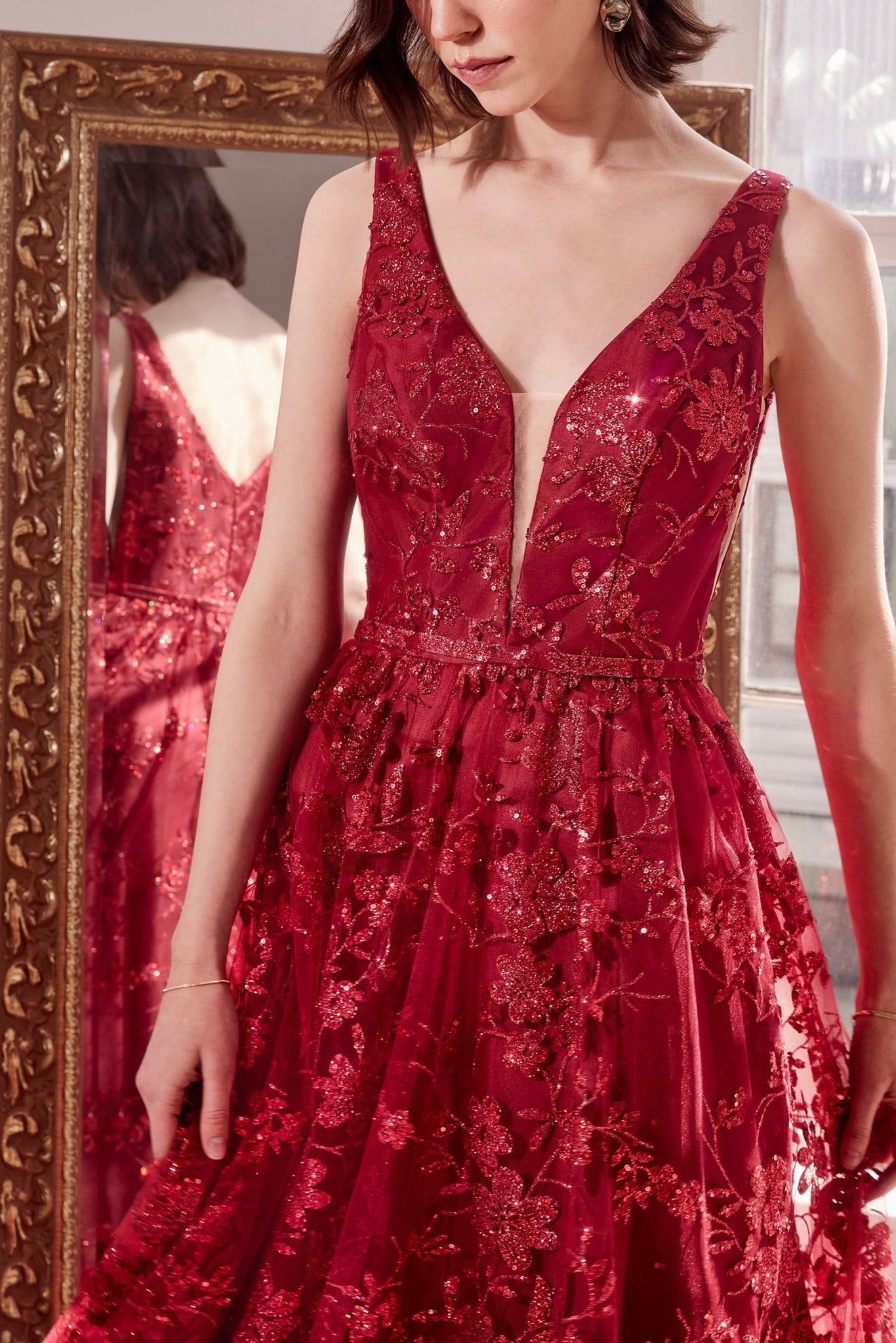 CHRISTIE Deep V Glitter A - Line Evening Dress in Australia | One Honey Boutique