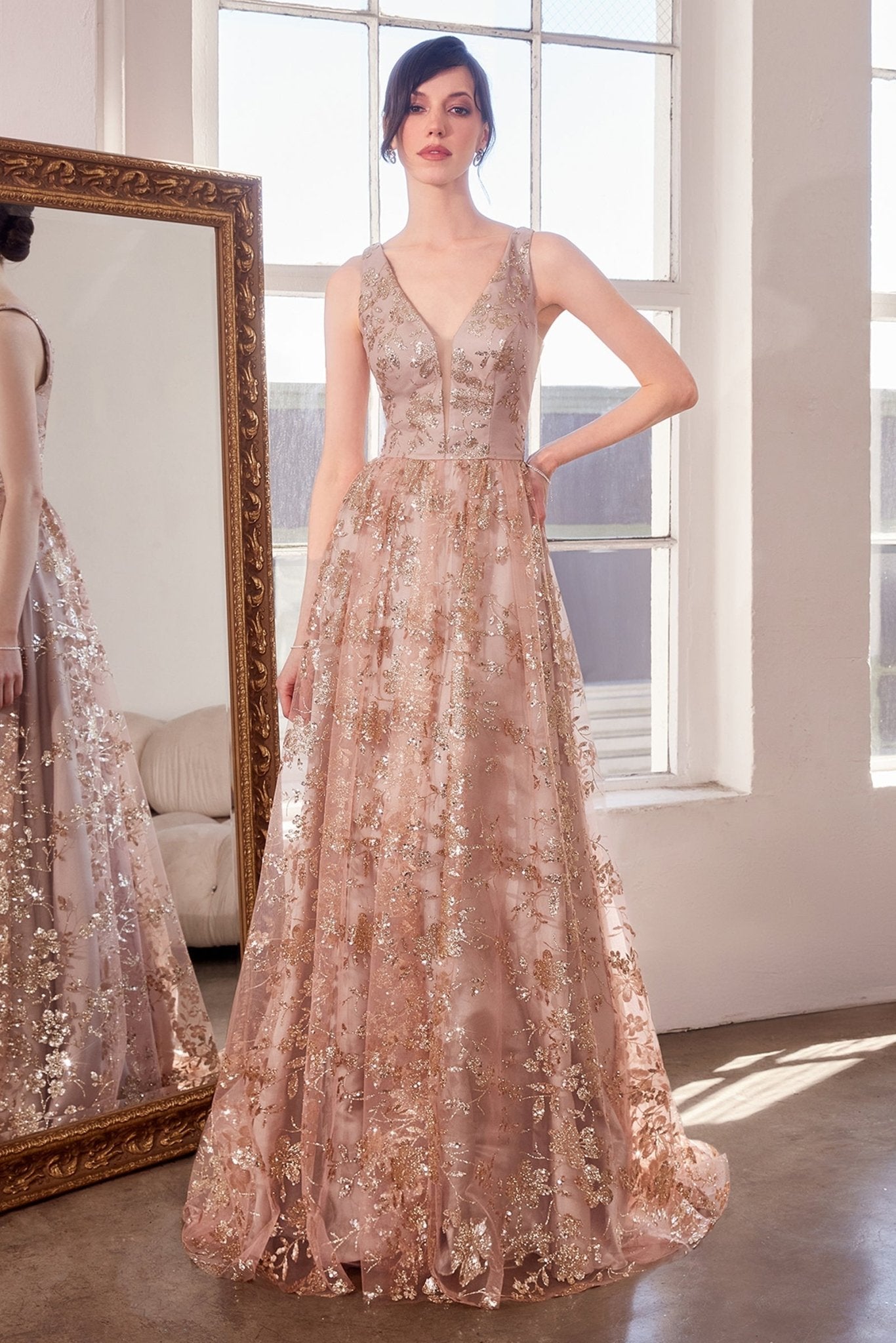CHRISTIE Deep V Glitter A - Line Evening Dress in Australia | One Honey Boutique