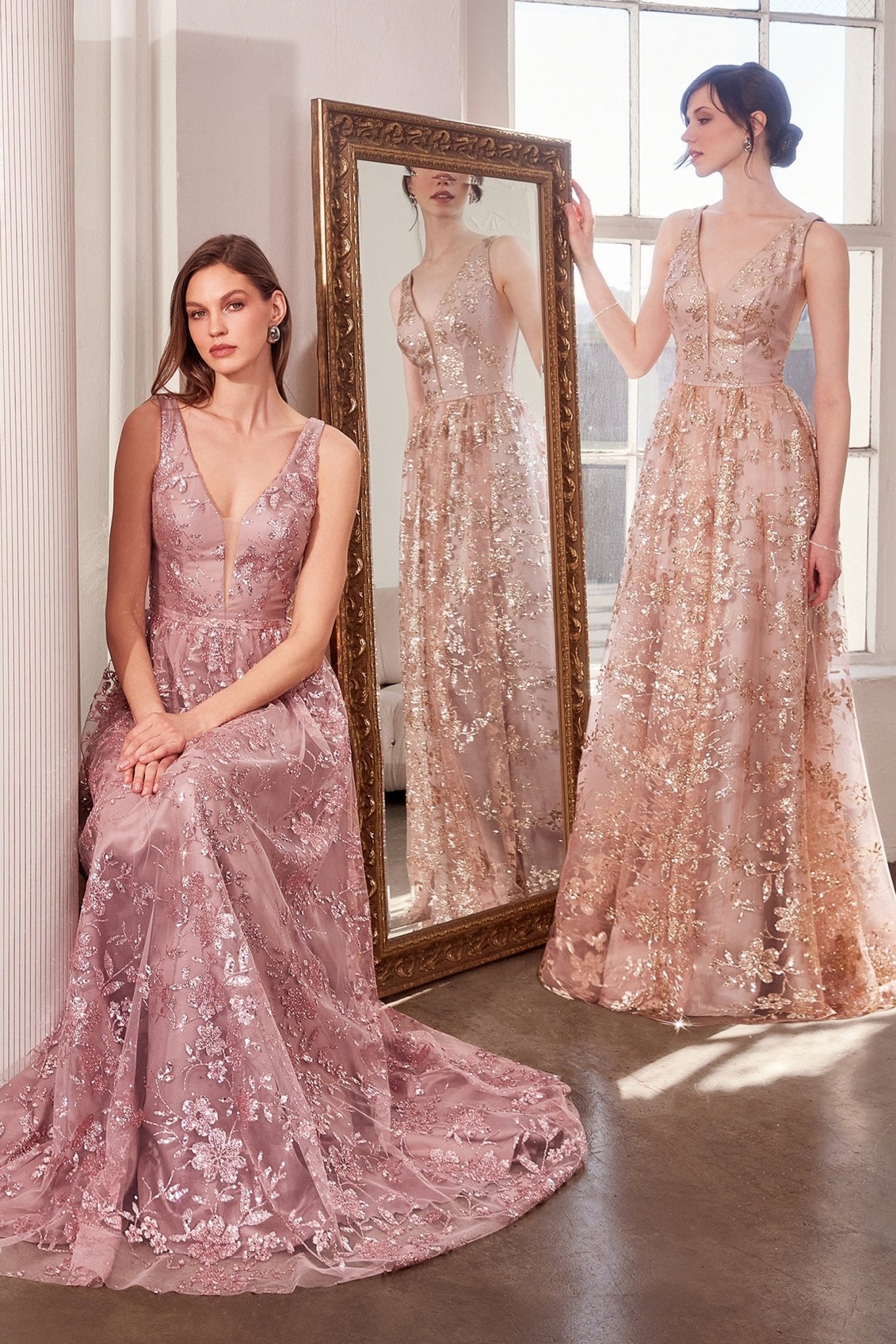 CHRISTIE Deep V Glitter A - Line Evening Dress in Australia | One Honey Boutique