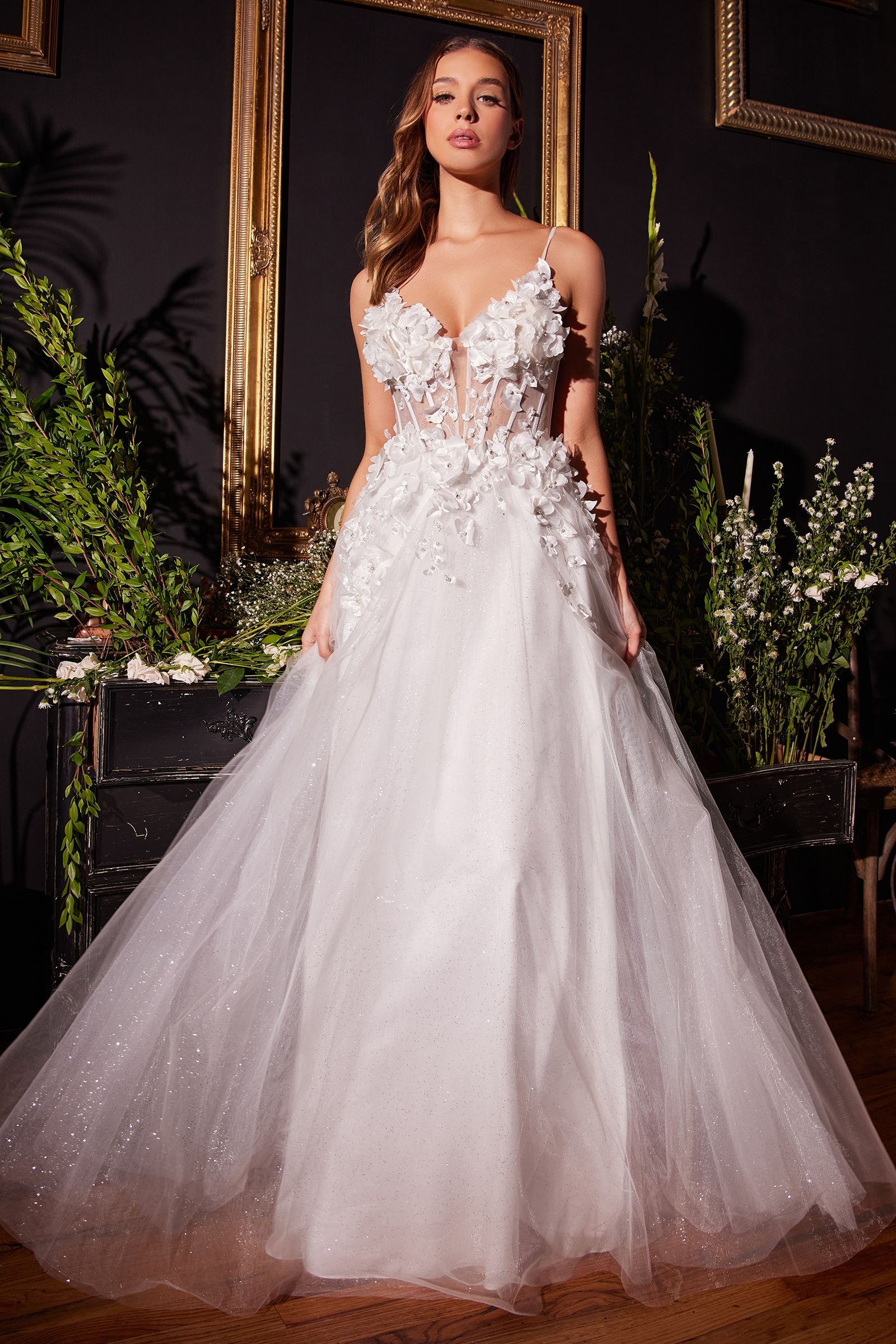 Divinity Bridal BRIANNA tulle floral applique corset wedding dress, affordable bridal gown, elegant design in Australia.