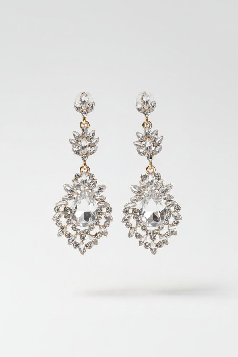Crystal Teardrop Statement Earrings for Formal & Bridal Wear in Australia | One Honey Boutique
