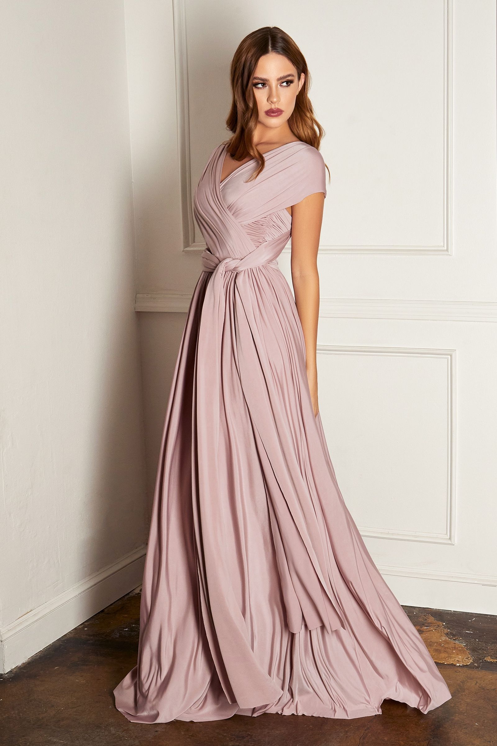 CAPREE silky multi wear tie-up bridesmaid dress with elegant draping, evening gown Brisbane to Gold Coast.