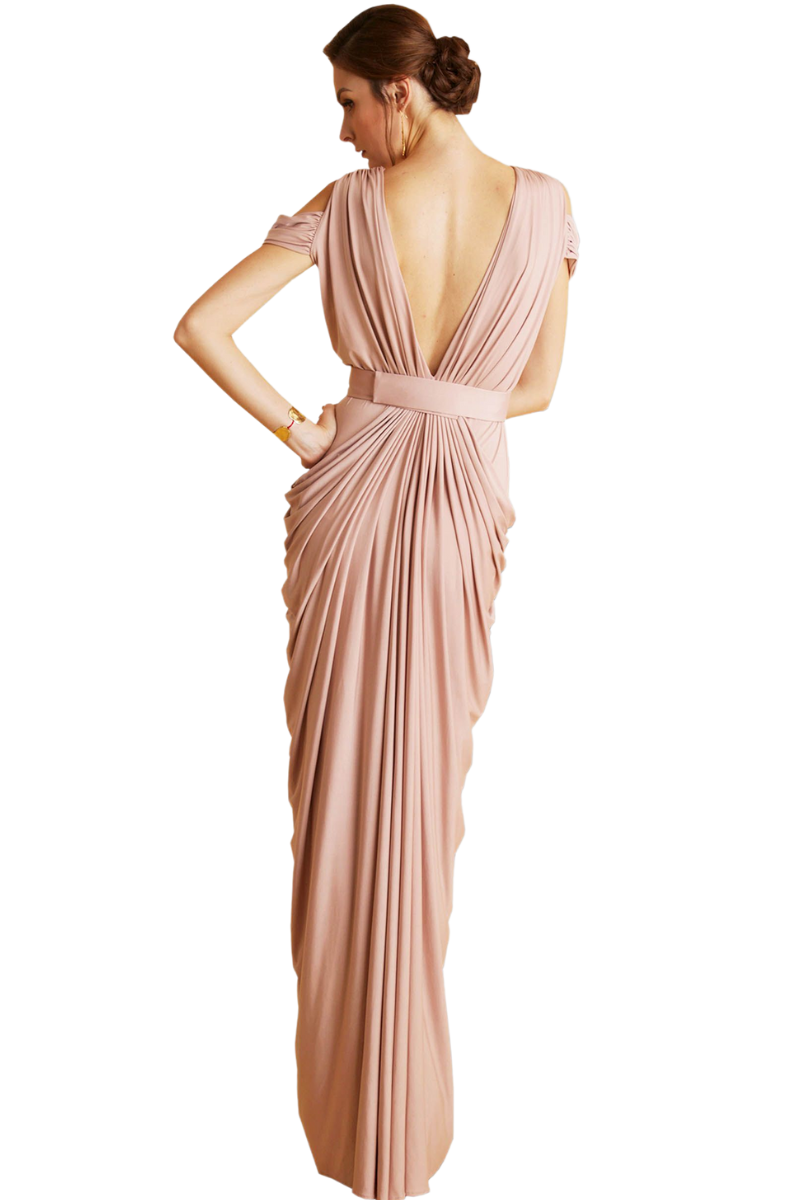 DARLA Silk Jersey mermaid bridesmaid dress with deep V back and cold shoulder detail, Brisbane to Gold Coast, Australia.