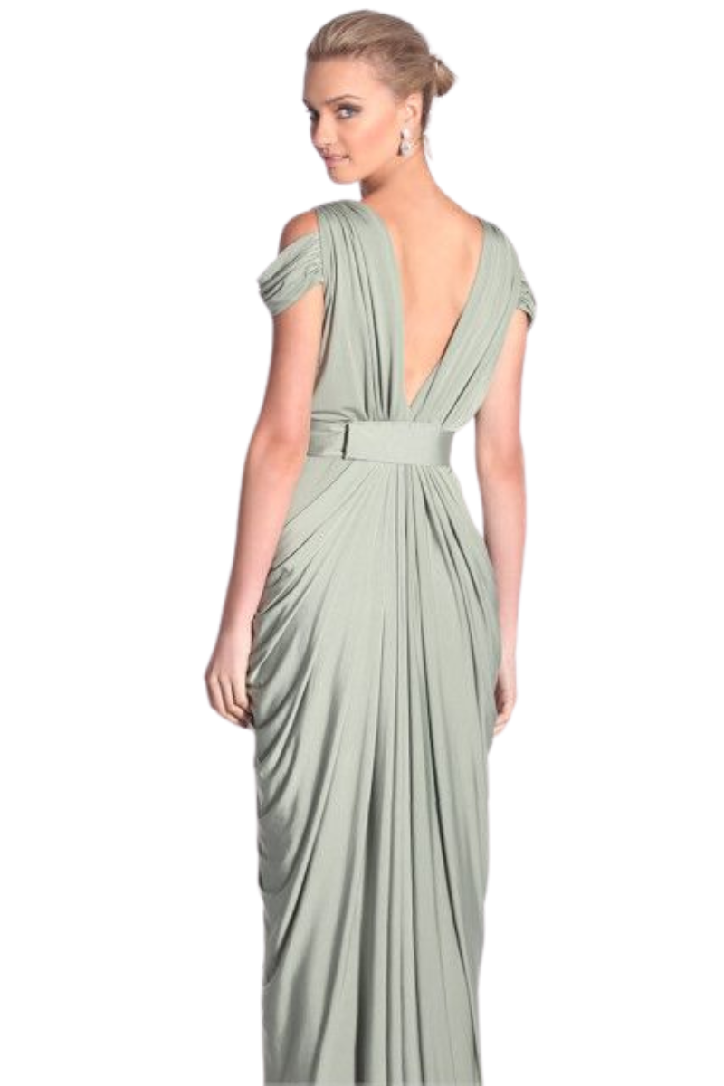 DARLA Silk Jersey Mermaid Bridesmaid Dress with deep V back and cold shoulder style. Elegant evening gown Brisbane to Gold Coast, Australia.