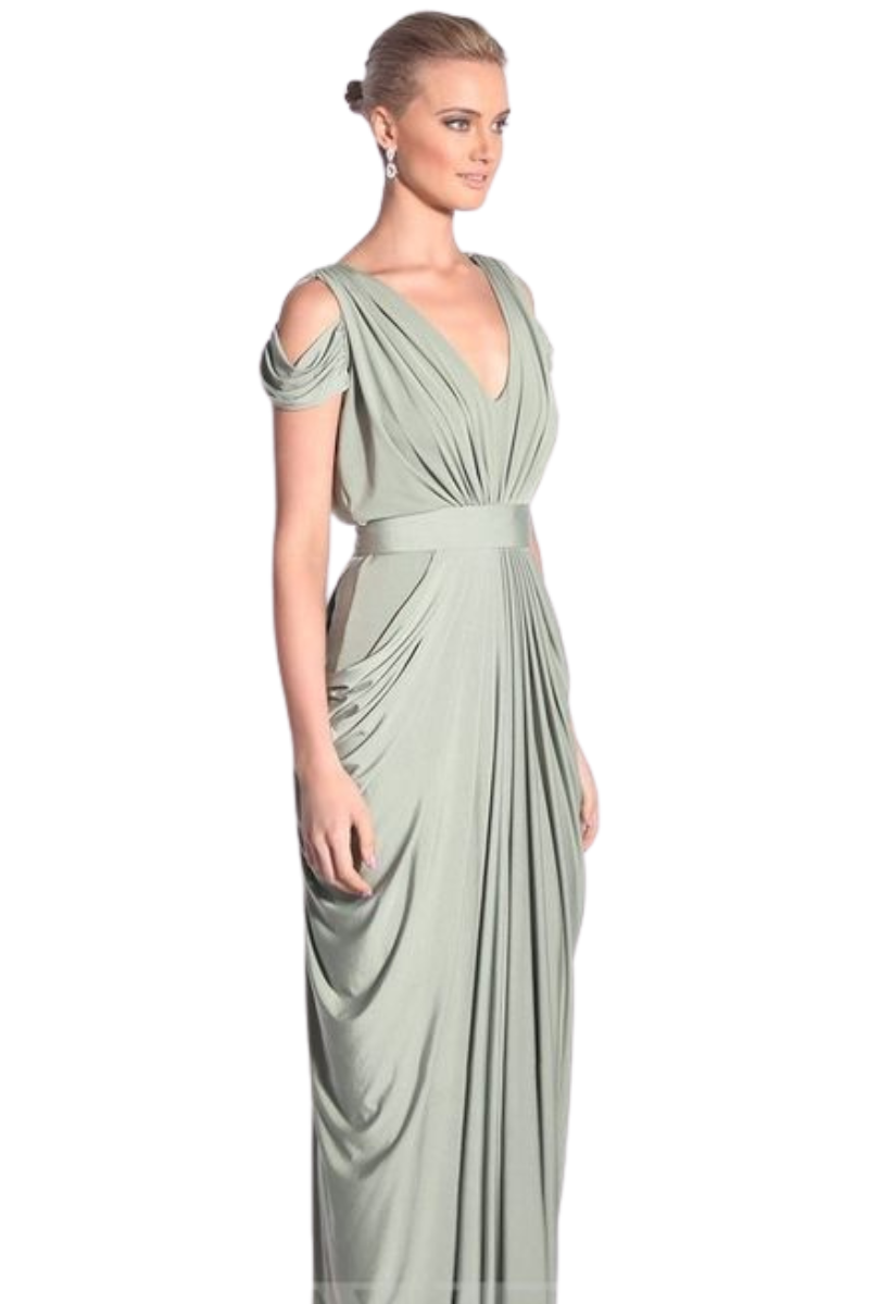 DARLA Silk Jersey Mermaid Bridesmaid Dress with cold shoulder detail and deep-V neckline, bridesmaid dress, Brisbane to Gold Coast.