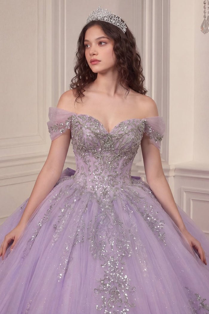 DILARA Off Shoulder Quinceañera Glitter Tulle Ball Gown in Australia | One Honey Boutique
