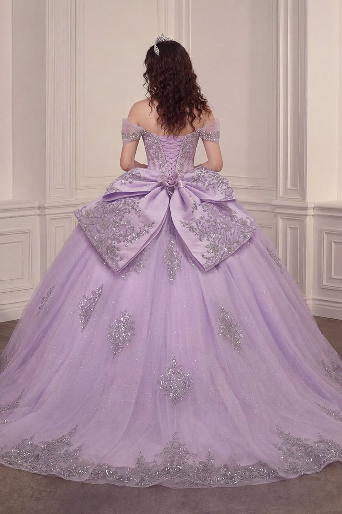 DILARA Off Shoulder Quinceañera Glitter Tulle Ball Gown in Australia | One Honey Boutique