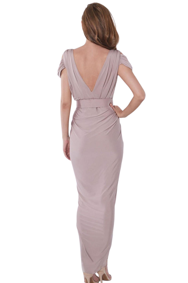 DIONNE Silk Jersey Mermaid Bridesmaid Dress with deep V back and detachable belt. Elegant formal wear. Brisbane to Gold Coast, Australia.