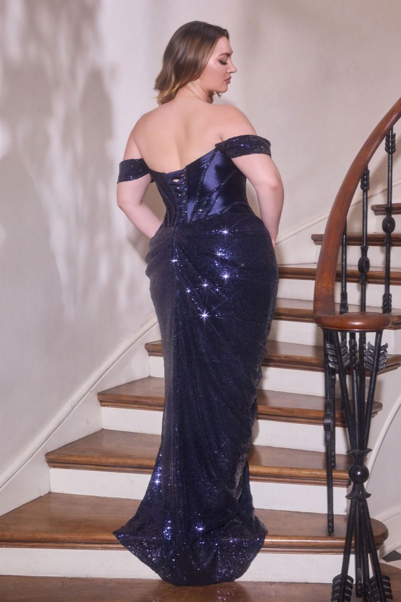 DOMINIQUE Curve Off - Shoulder Sequin Satin Fitted Formal Dress in Australia | One Honey Boutique
