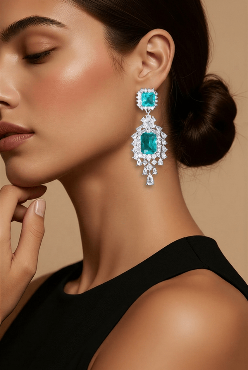 Emerald Crystal Statement Earrings in Australia | One Honey Boutique