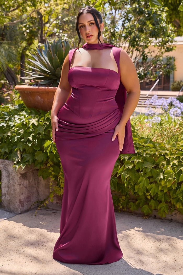 EVELYN Satin Two-Piece Square Neck Corset Formal Gown in Australia | One Honey Boutique