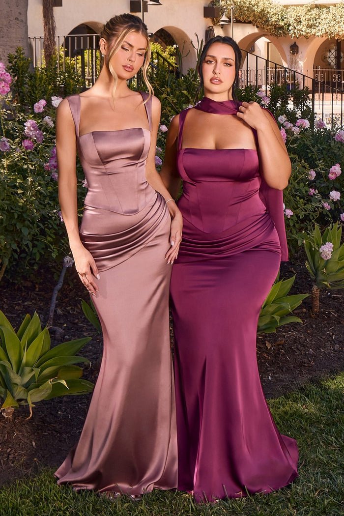evelyn formal plunge a line dress Satin Two-Piece Square Neck Corset Gown – One Honey Champagne / 6 USA Thera Cat Eye Sequin Invisible Zipper at the Almond Size:XL (Fits Size 12-14)