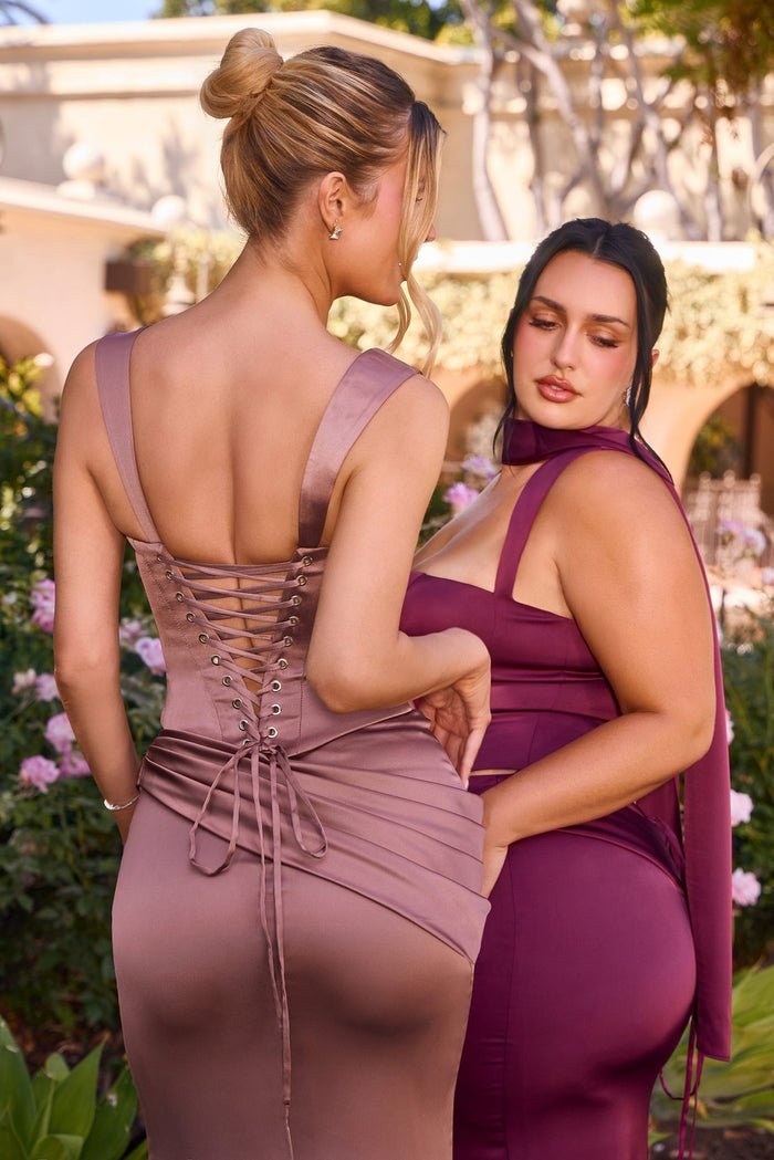 EVELYN Satin Two-Piece Square Neck Corset Formal Gown in Australia | One Honey Boutique
