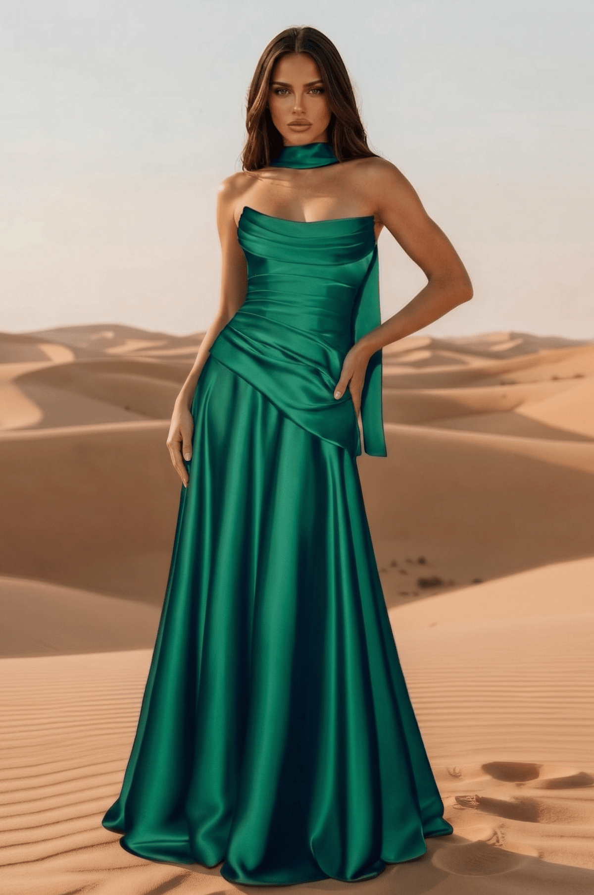 GLYDON Satin Strapless A-Line Corset Formal Gown with Scarf in Australia | One Honey Boutique