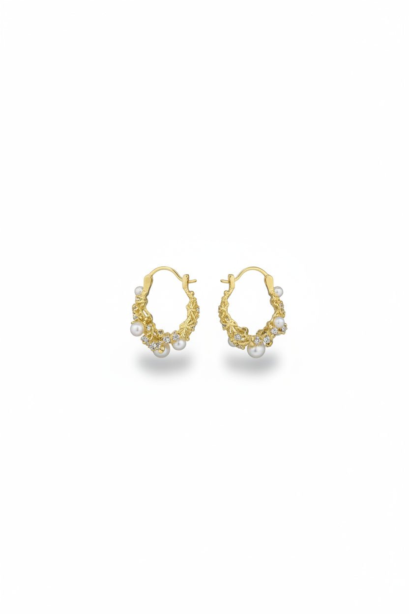 Gregory Ladner Gold Pearl Cluster Textured Hoop Earrings in Australia | One Honey Boutique