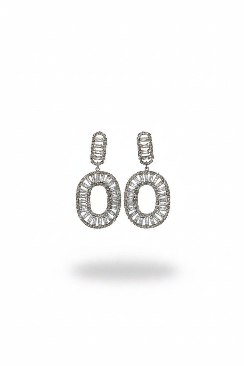 Gregory Ladner Silver Baguette Crystal Oval Statement Drop Earrings in Australia | One Honey Boutique