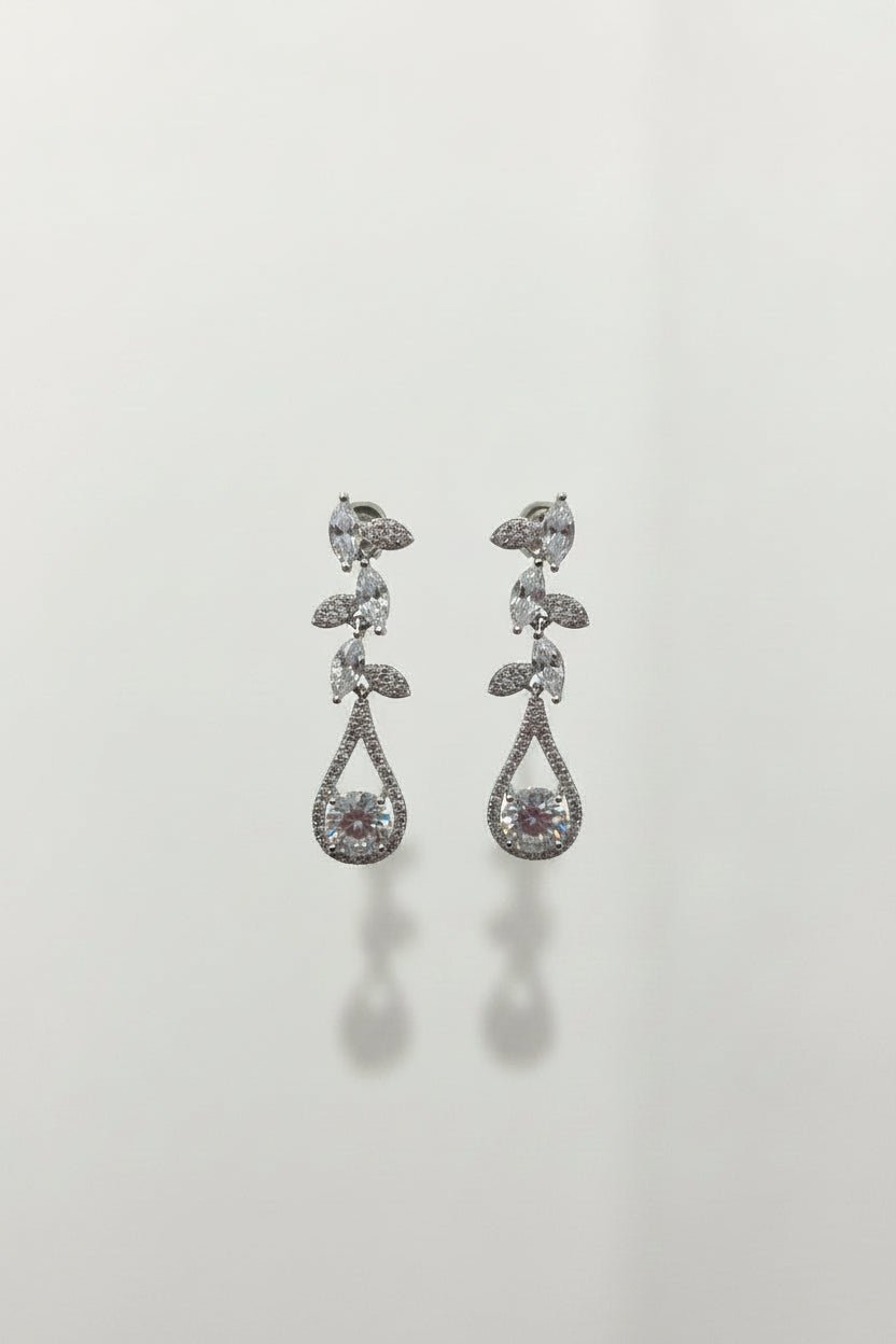 Gregory Ladner Silver Crystal Leaf Teardrop Earrings in Australia | One Honey Boutique