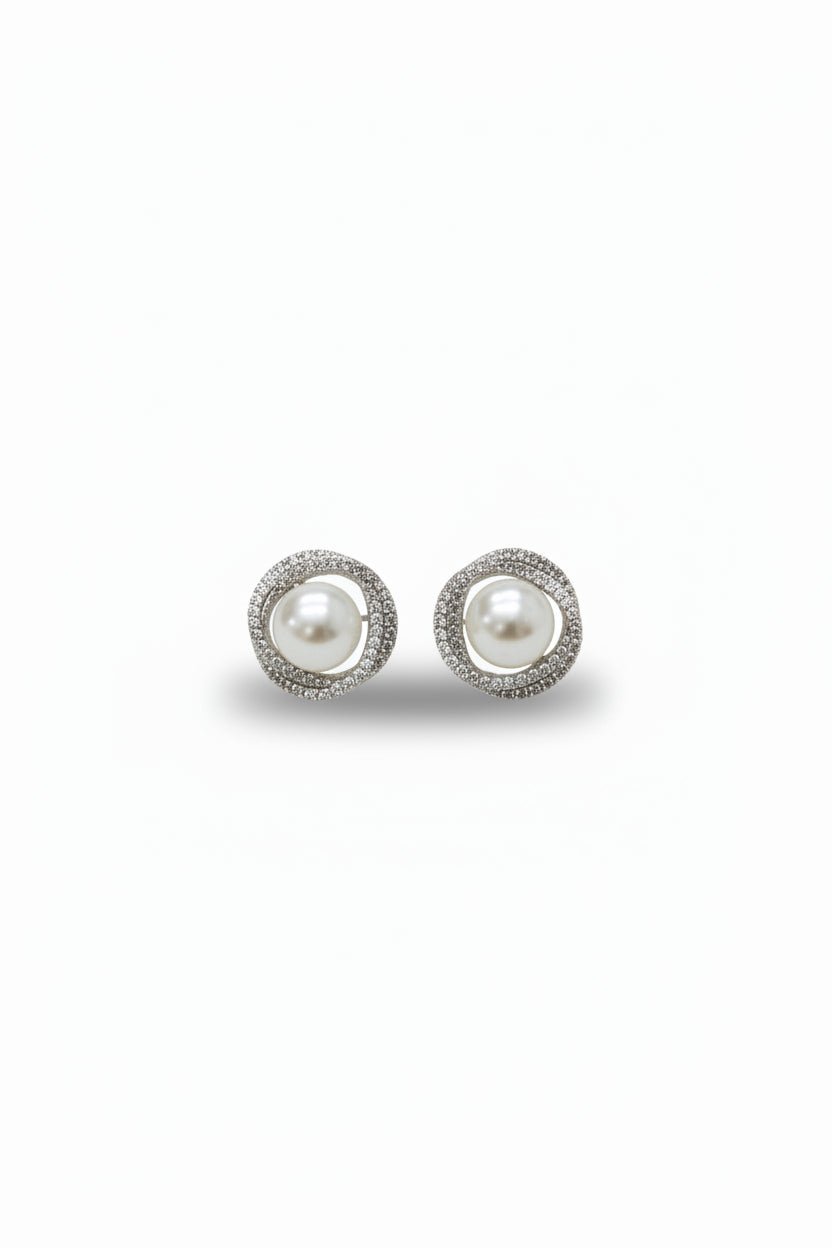 Gregory Ladner Silver Pearl Crystal Halo Stud Earrings in Australia | One Honey Boutique
