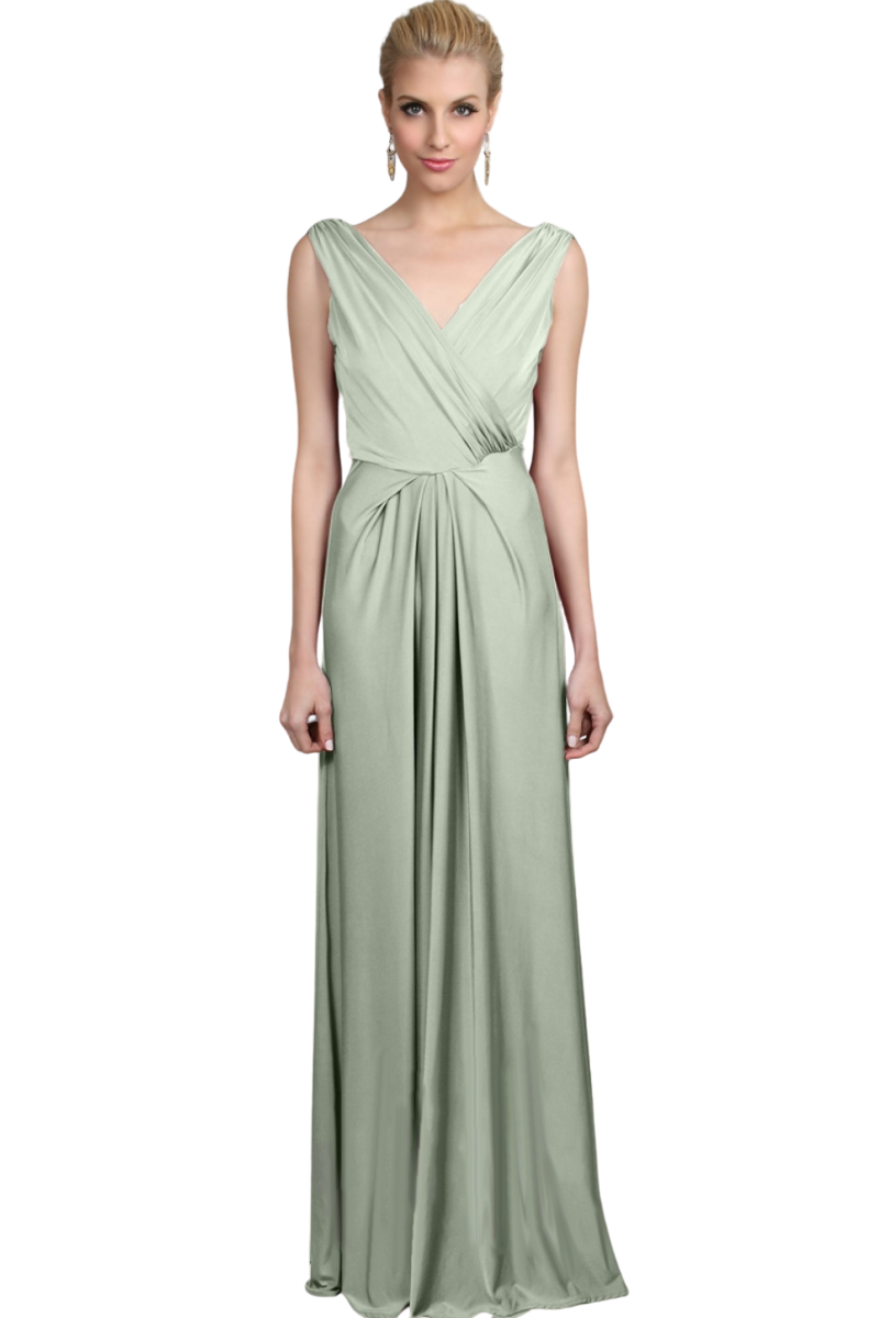 HAILEY Silk Jersey A-Line bridesmaid dress with V-neck and waist draping, Brisbane to Gold Coast.