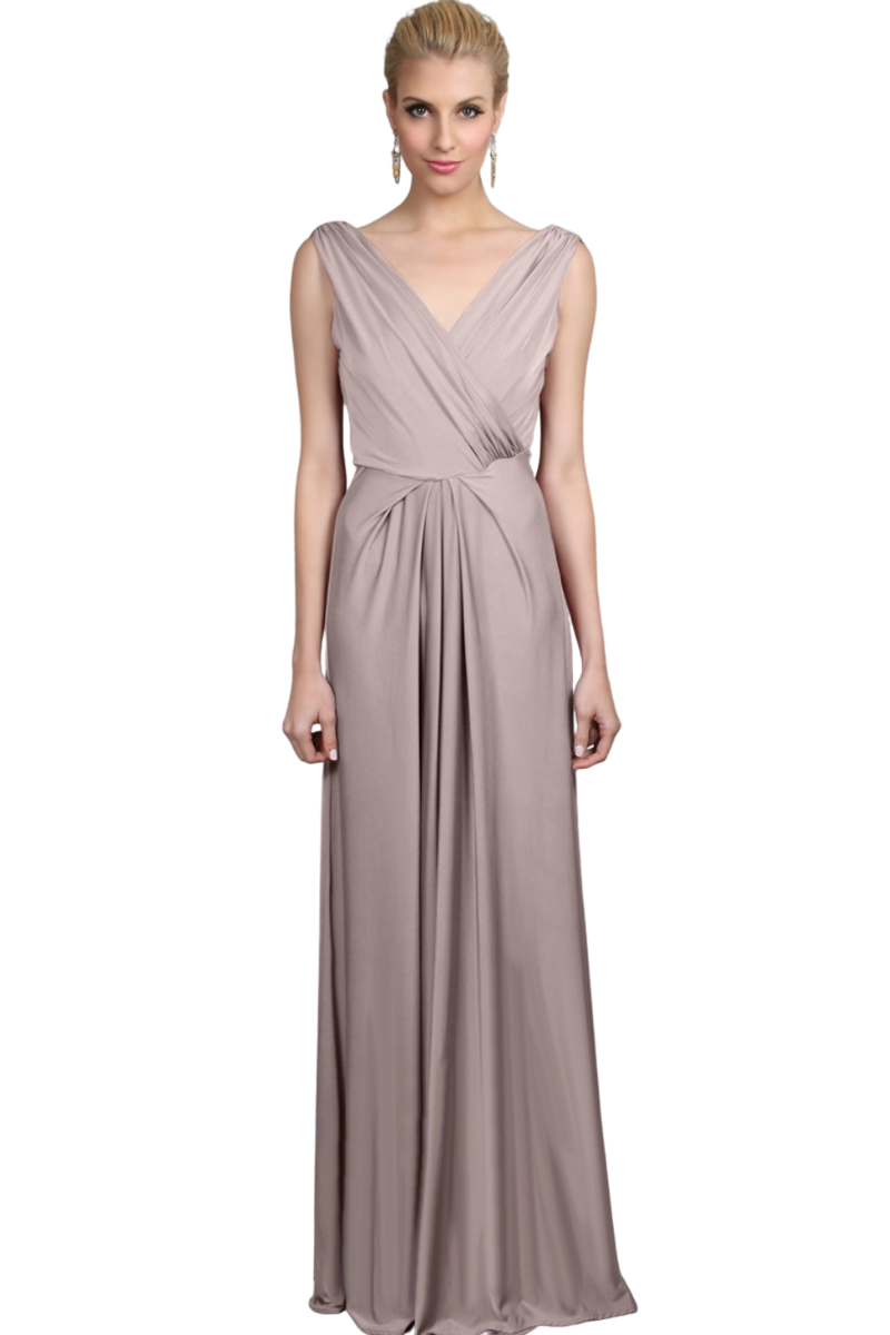 HAILEY Silk Jersey A-Line Bridesmaid Dress with V-neck and waist draping, Brisbane to Gold Coast.