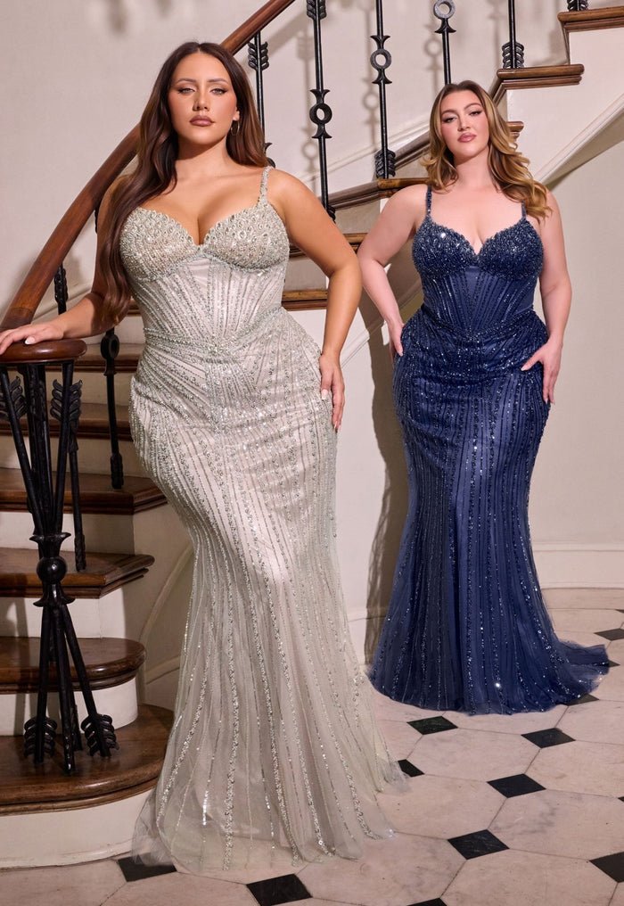 HALEEMA Curve Strapless Beaded Fitted Gown
