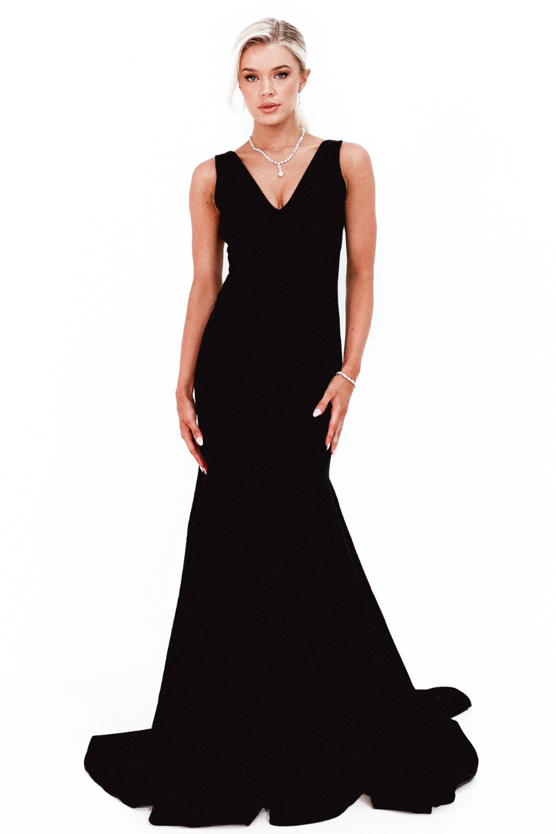 HOLLY silk jersey mermaid bridesmaid dress with V neckline and thick straps, captured in style from Brisbane to Gold Coast, Australia.